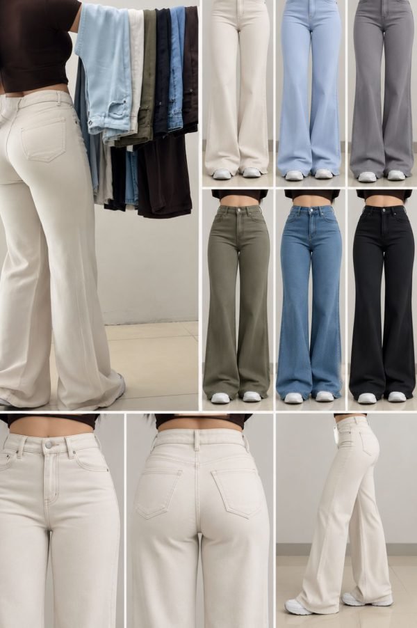 Ivory Beige High-Waist Flared Jeans