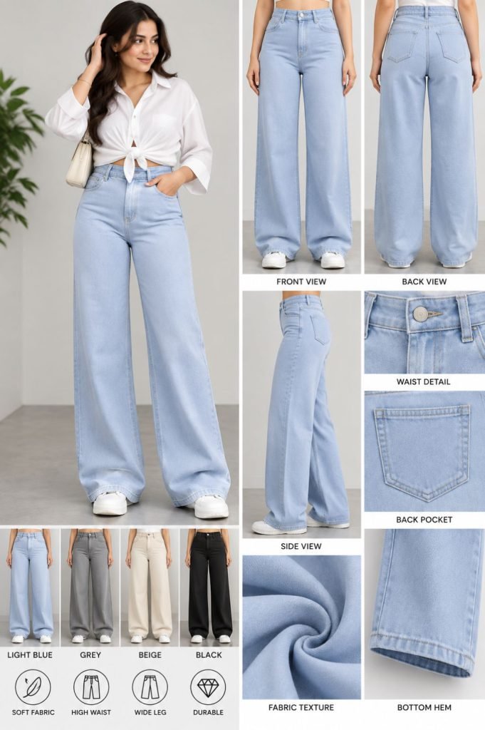 Light Blue High-Waist Wide-Leg Jeans