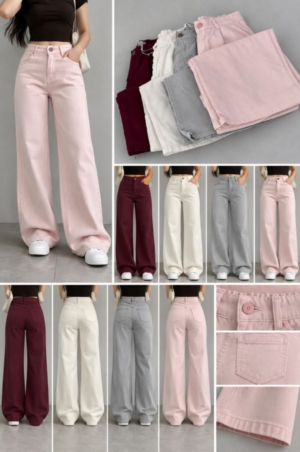 Blush Pink High-Waist Wide-Leg Jeans
