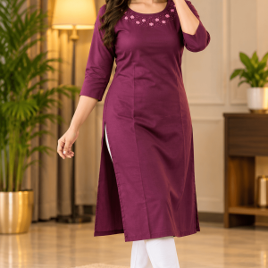 Maroon Premium-Quality Cotton Kurti for Women with Floral Embroidery